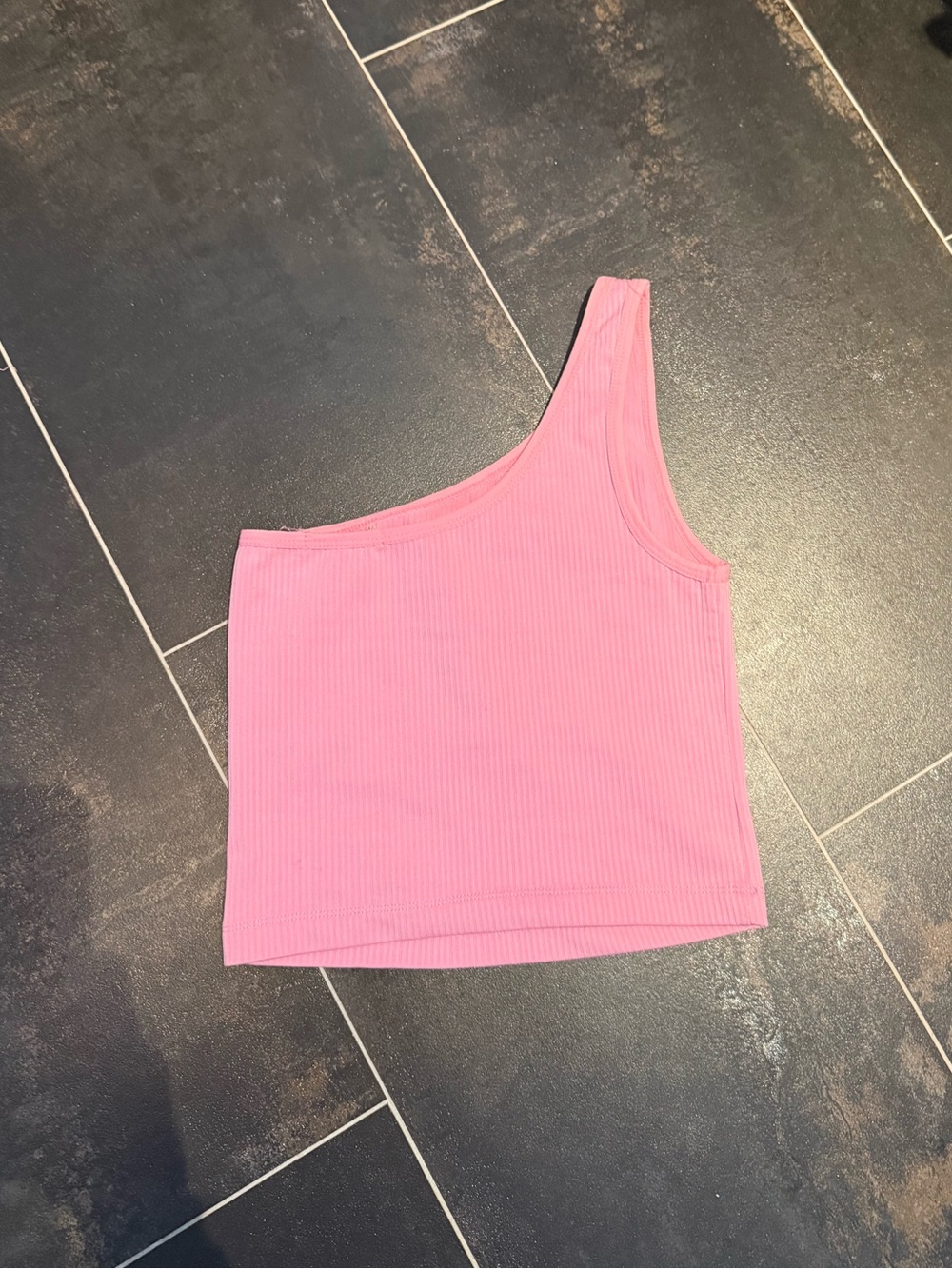 Pink Ribbed One Shoulder Tank Top - Size XS - Picture 4 of 4